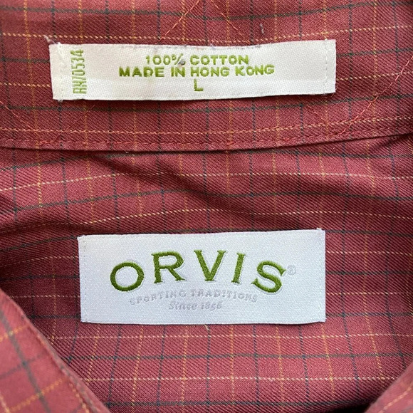 Orvis Men's Large Comfort Stretch Twill Long Sleeve Button Down Plaid Shirt Red - Picture 14 of 16